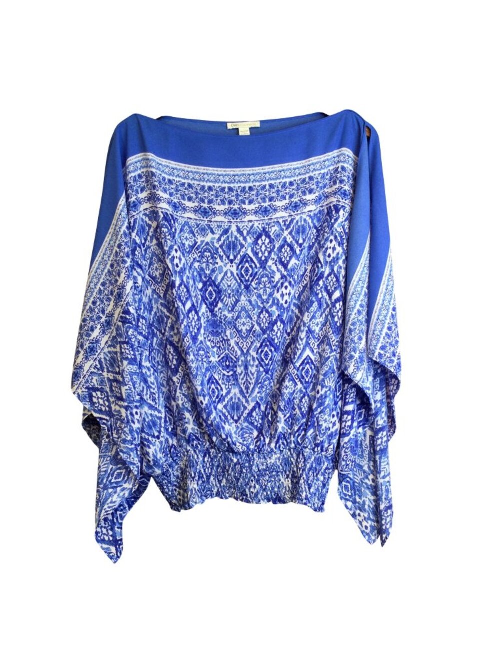 Cato Womens Blue & White Printed Top Plus Size 18/20W Lightweight Smocked Hem